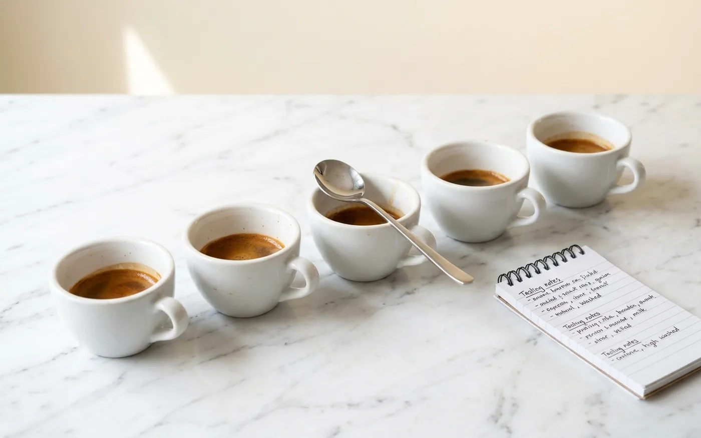 Barista assessment and cupping session at a UK coffee training school