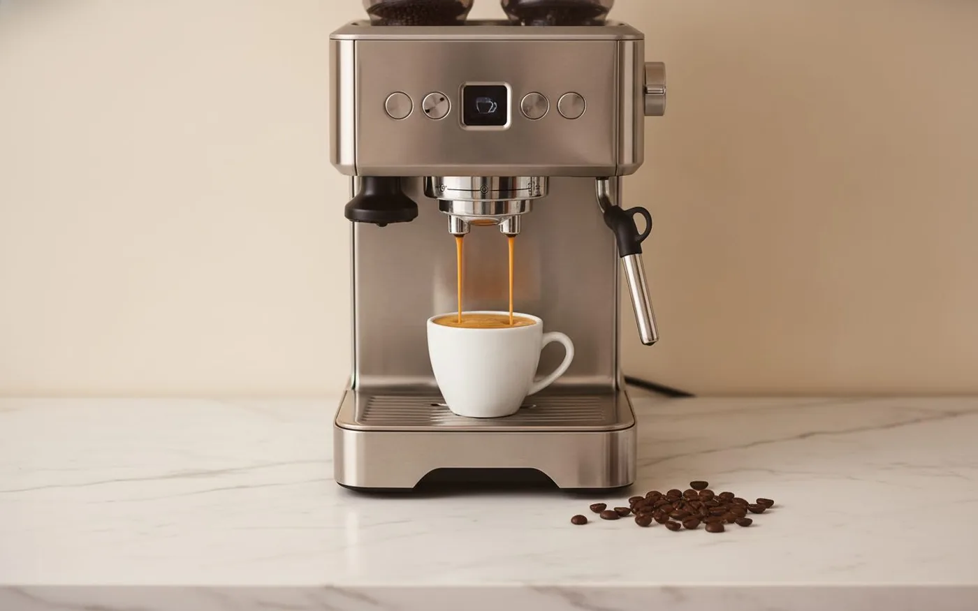 Bean to cup coffee machine testing process in the Balance Journal kitchen