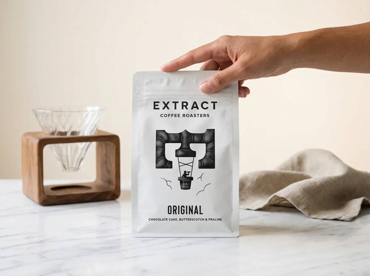 Extract Coffee Roasters coffee beans packaging