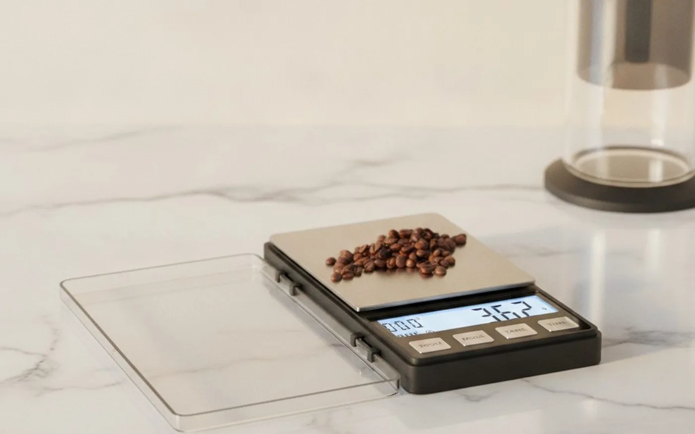 Weightman Coffee Scale with a V60 dripper, the budget option for home brewing