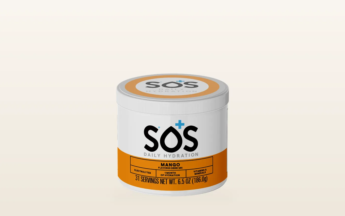 SOS Hydration sticks laid out on a white surface beside a water bottle