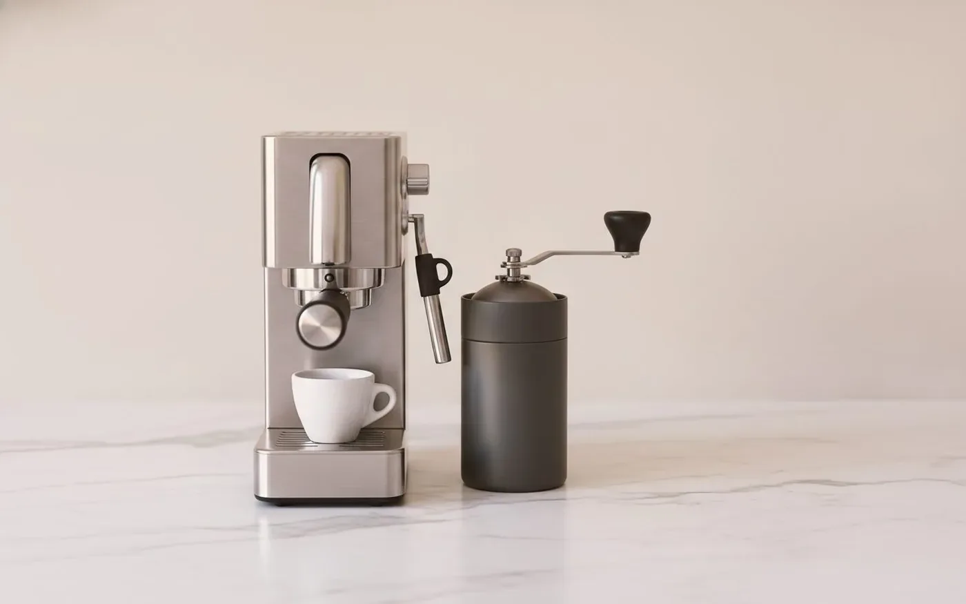 De'Longhi Dedica espresso machine setup with grinder