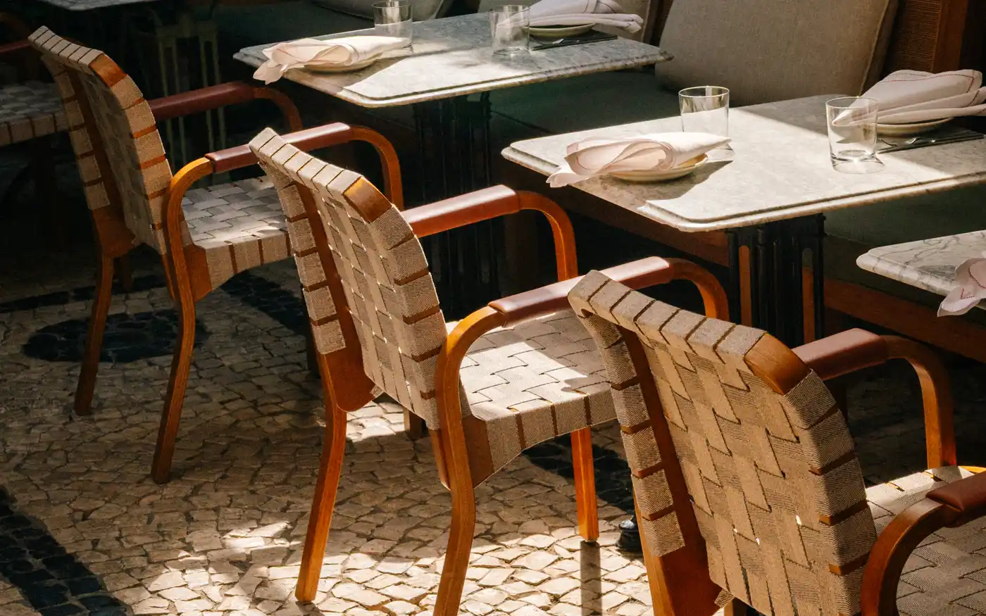 Luca restaurant interior courtyard, modern Italian dining in Clerkenwell, London