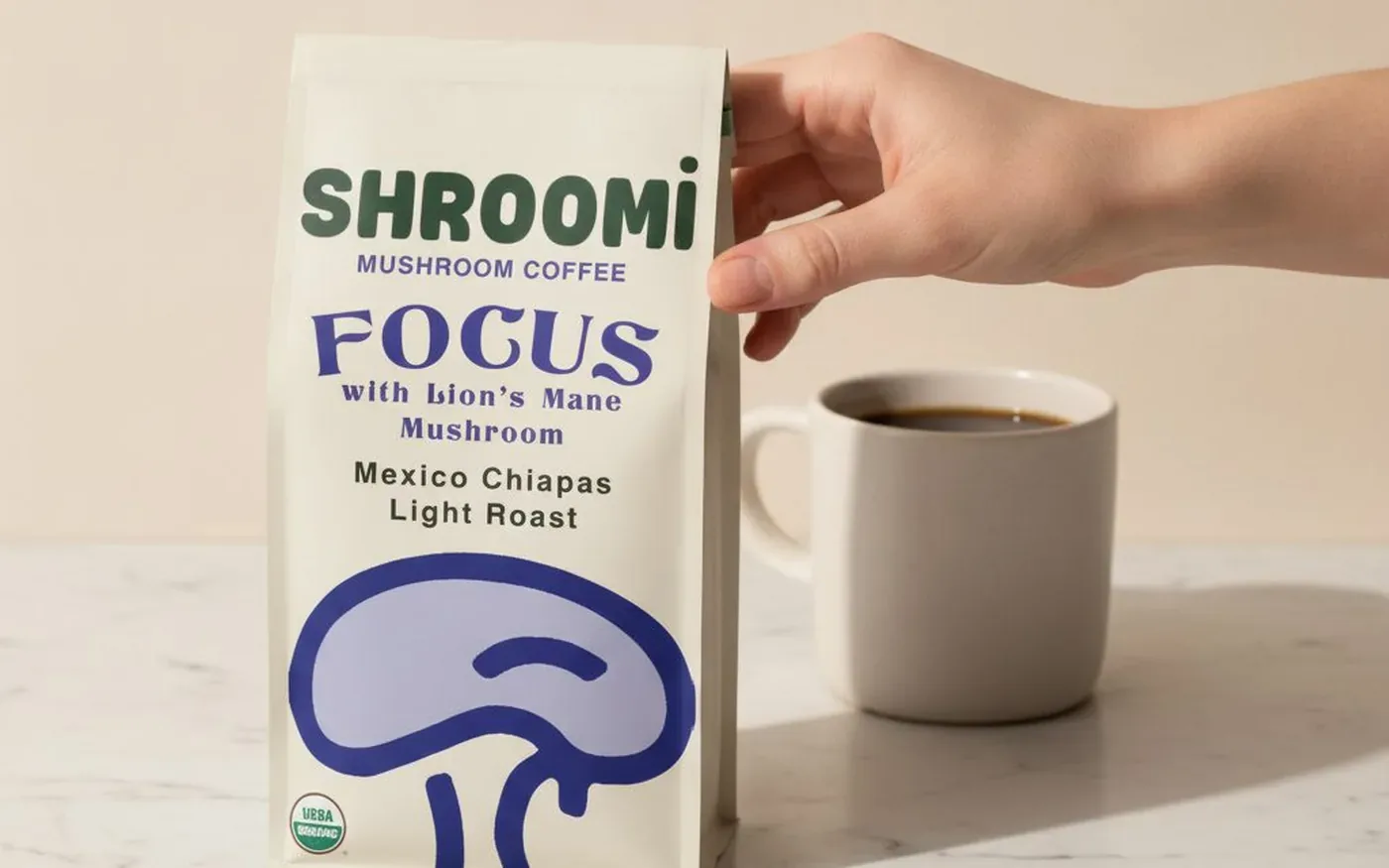 Shroomi mushroom coffee ground coffee bag