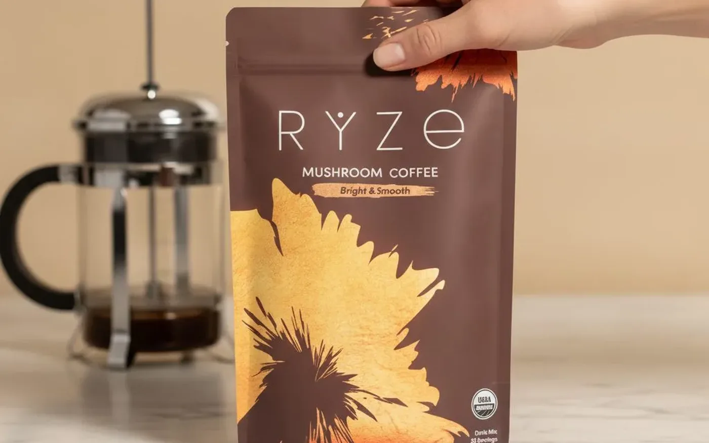 RYZE Mushroom Coffee six-species blend package