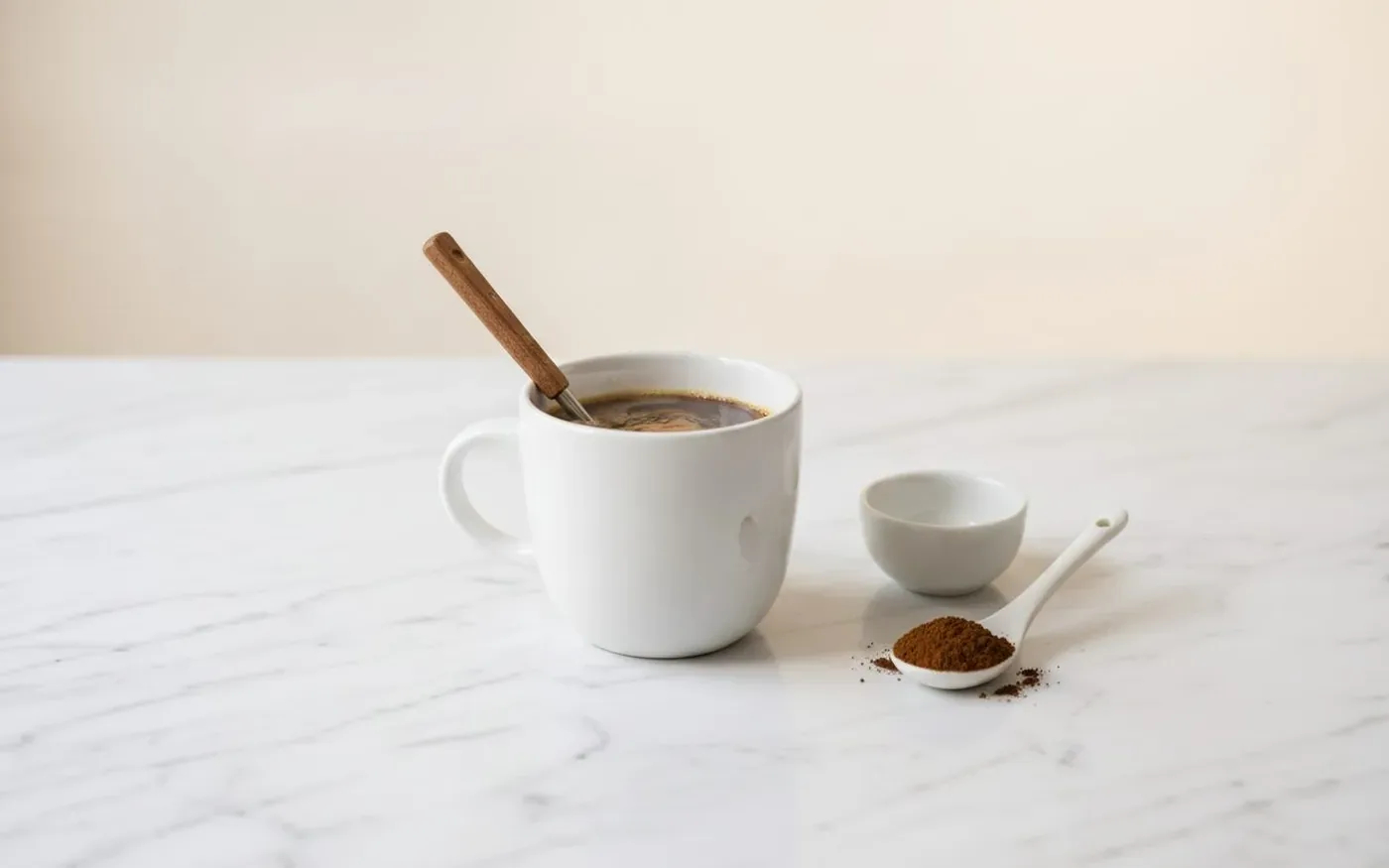 Preparing mushroom coffee - instant powder dissolved in hot water