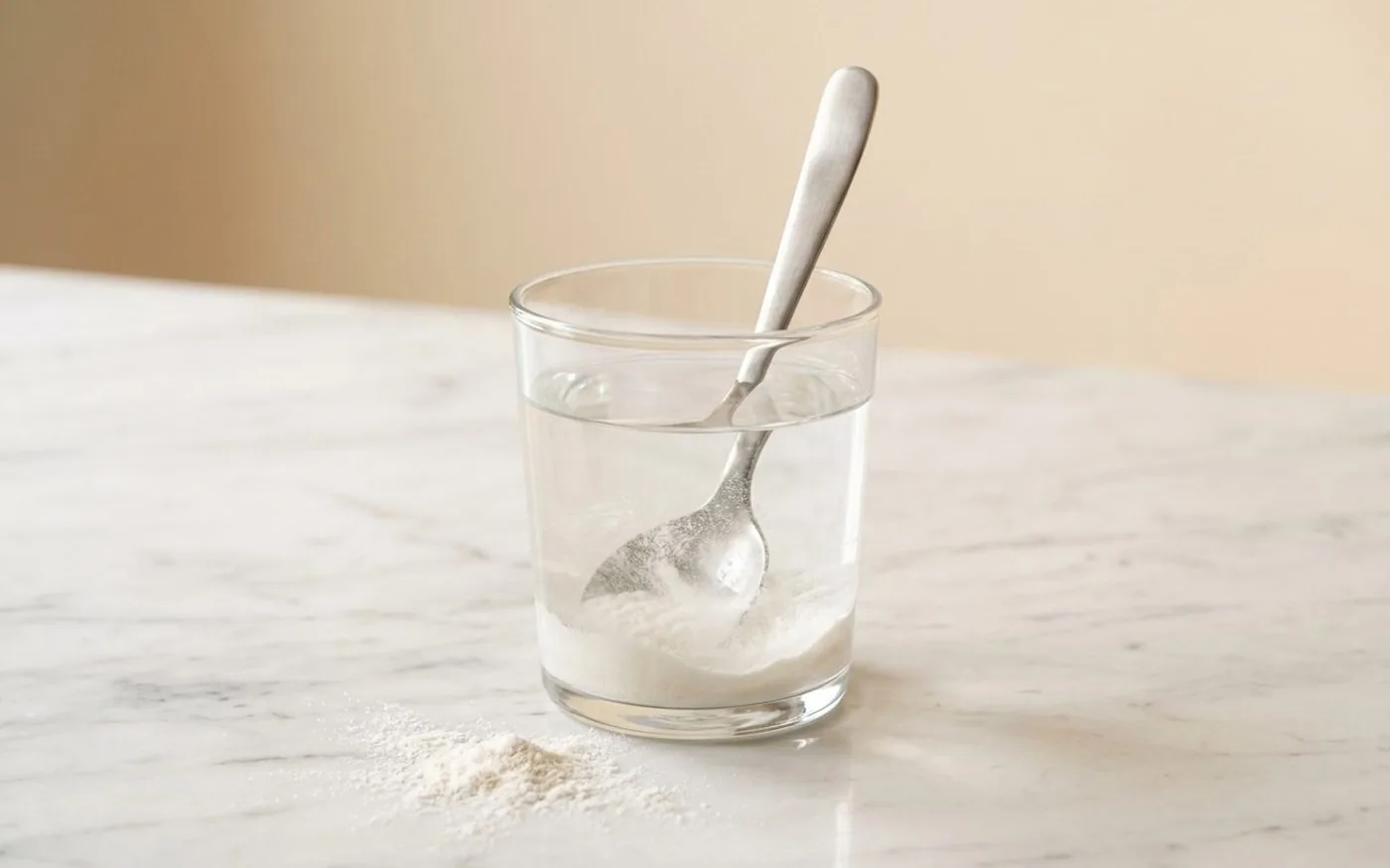 Creatine mixing with water in a glass