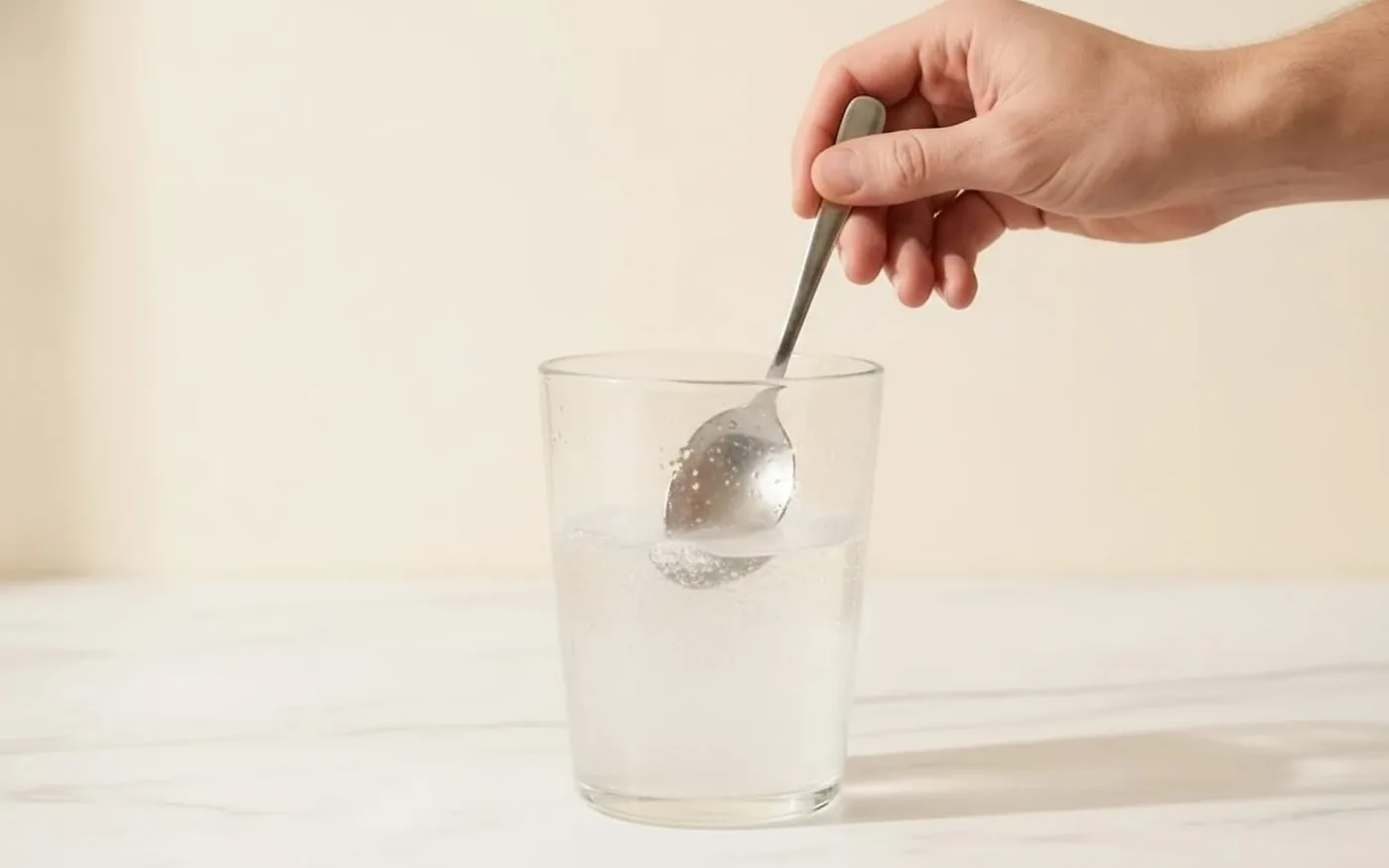 Mixing electrolyte drink in glass