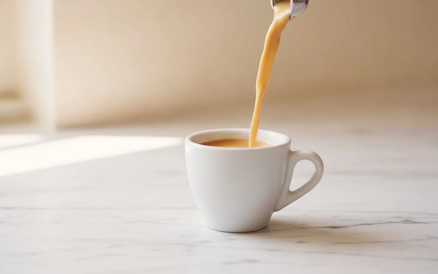 Under-extracted espresso pour - wide pale blonde stream indicating grind too coarse