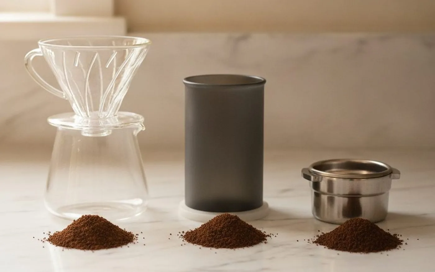 Coffee brewing methods showing V60, AeroPress and espresso versatility