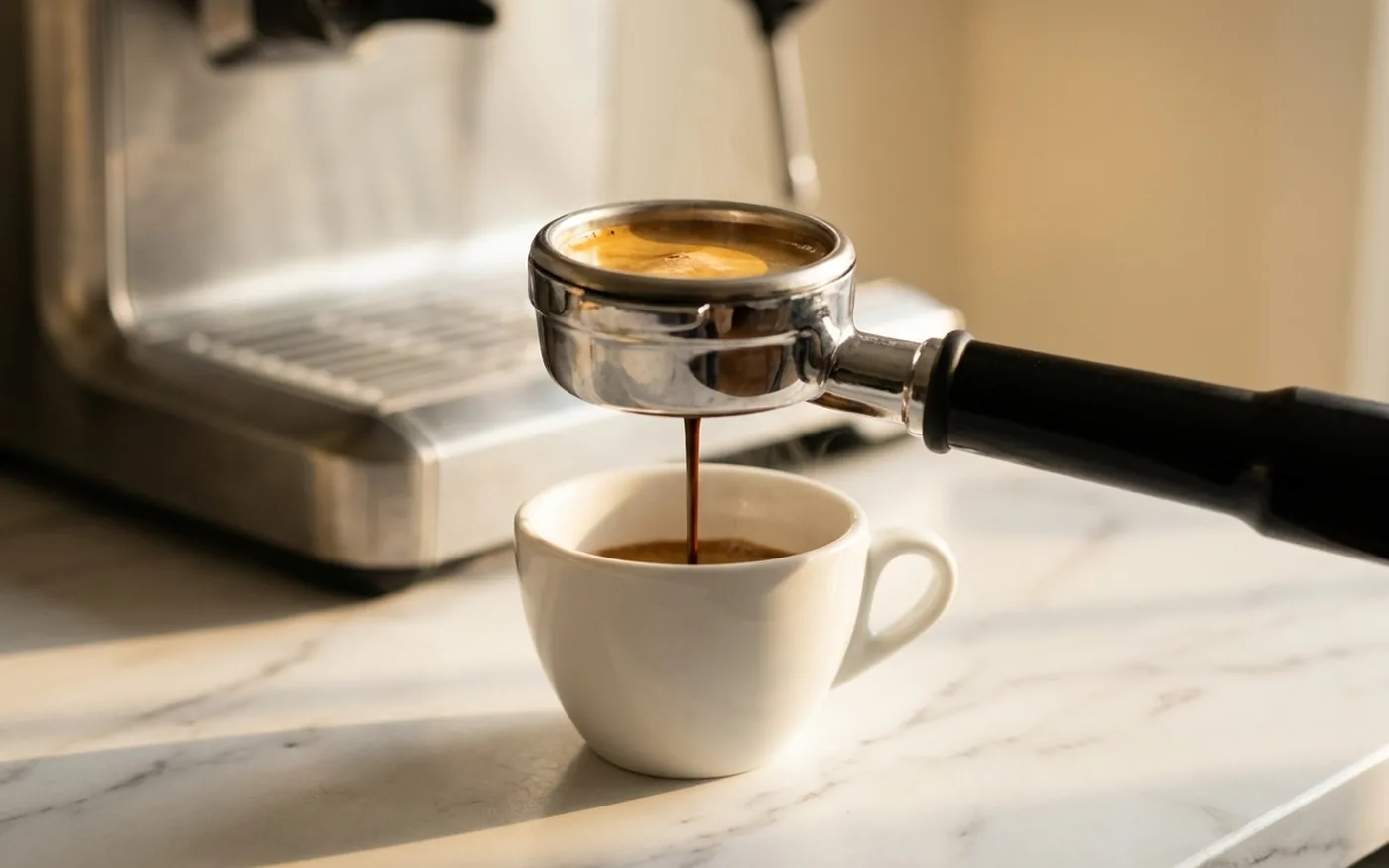 Gaggia Classic Pro pulling an espresso shot with rich crema