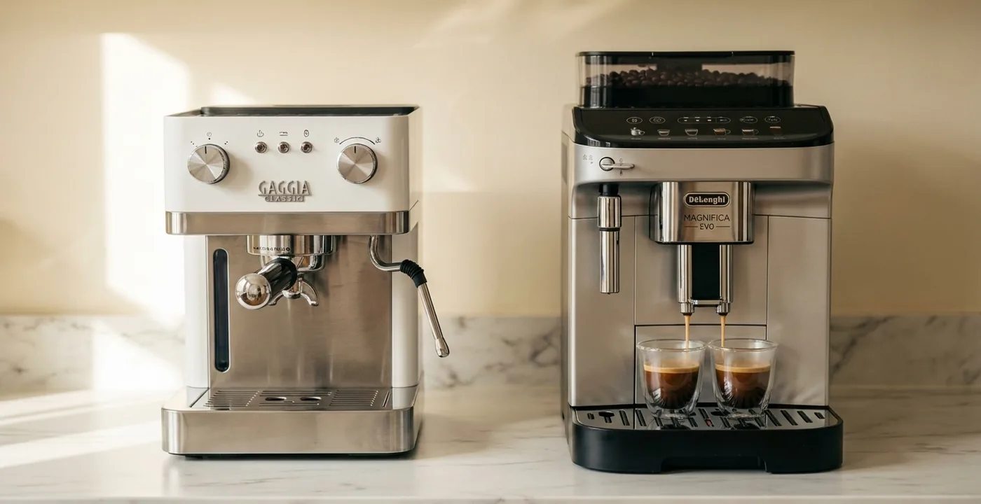Gaggia Classic Pro and De'Longhi Magnifica coffee machines compared