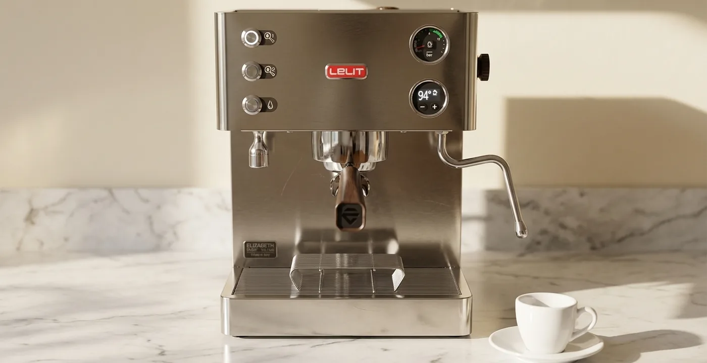 Lelit Elizabeth PL92T espresso machine on a white marble counter