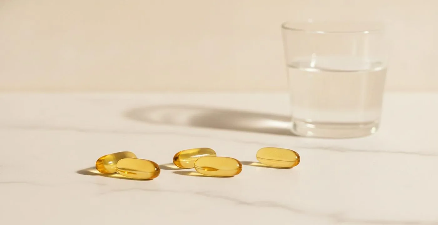Magnesium and vitamin D supplements on a white marble surface