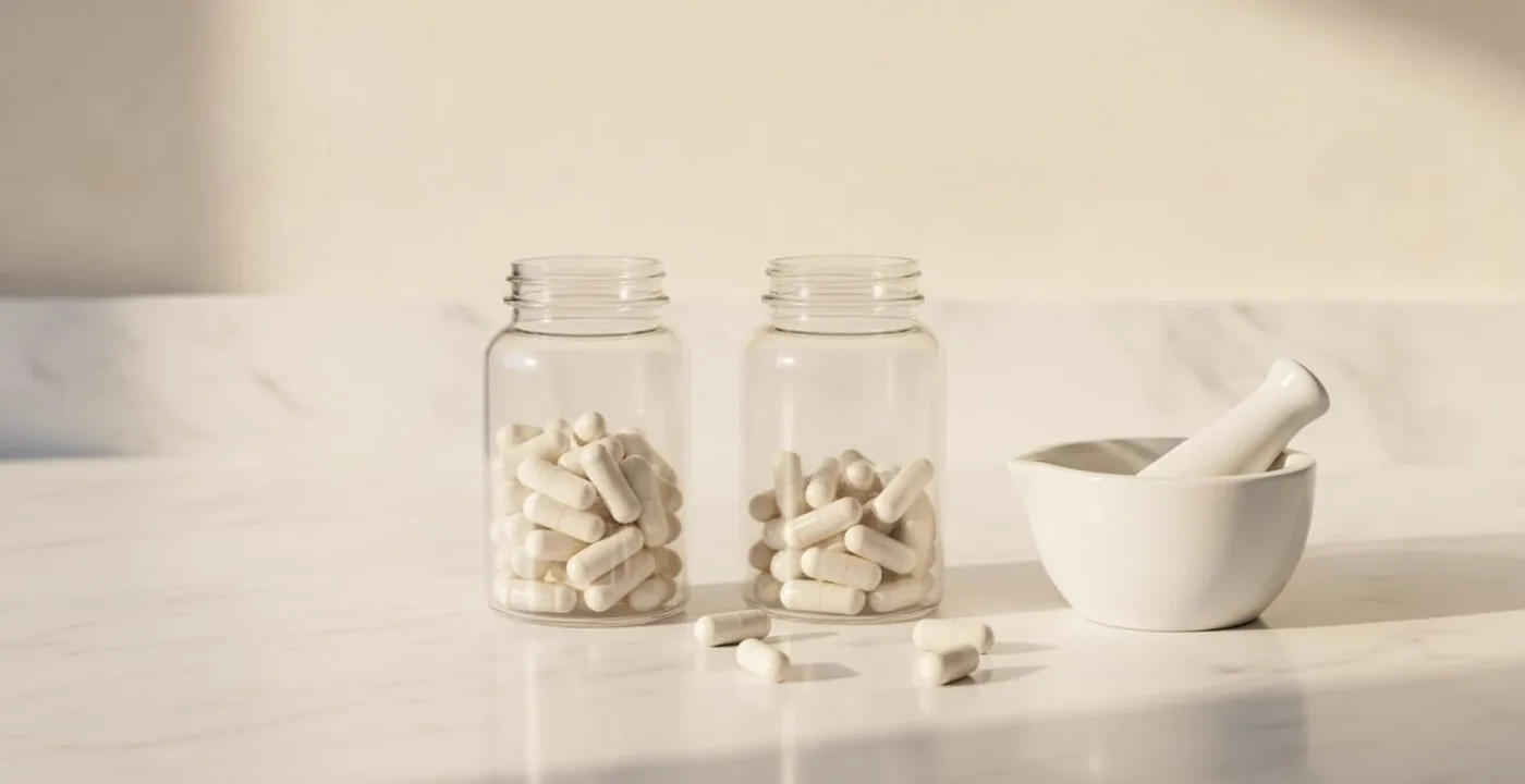 Magnesium glycinate vs malate supplement capsules side by side on a white surface