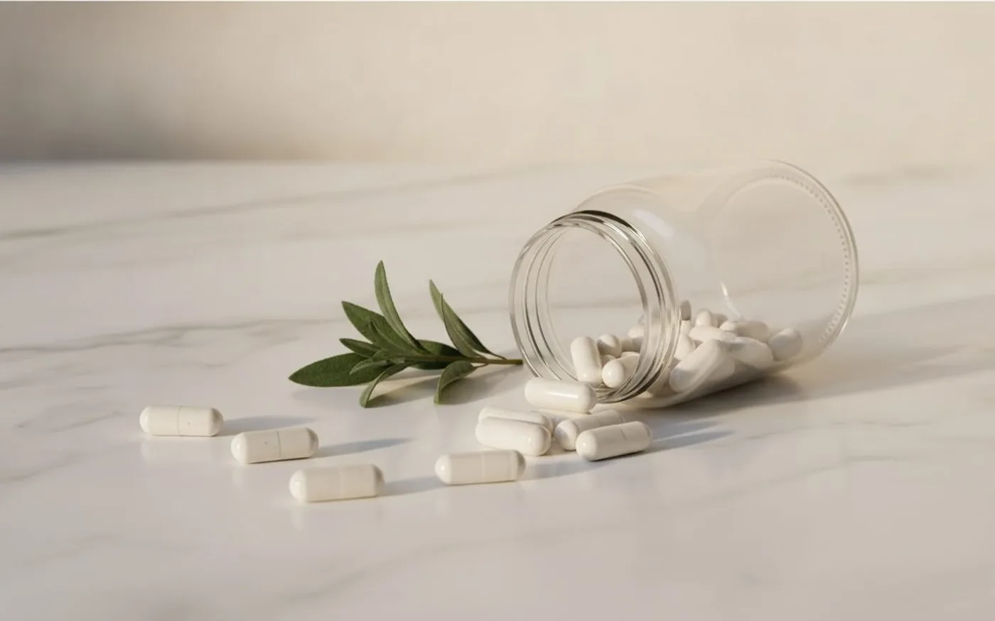 Magnesium supplement capsules spilled