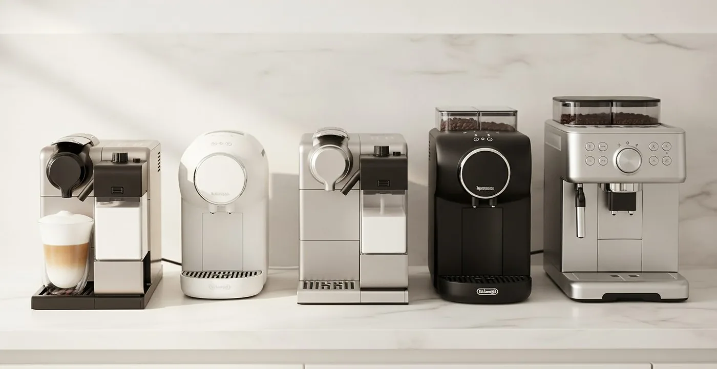 Nespresso Lattissima Touch F511 coffee machine with milk carafe on kitchen counter
