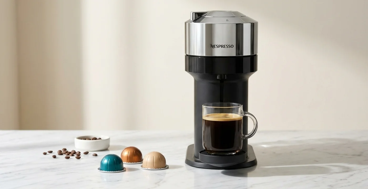 Nespresso Vertuo Next coffee machine on a kitchen counter