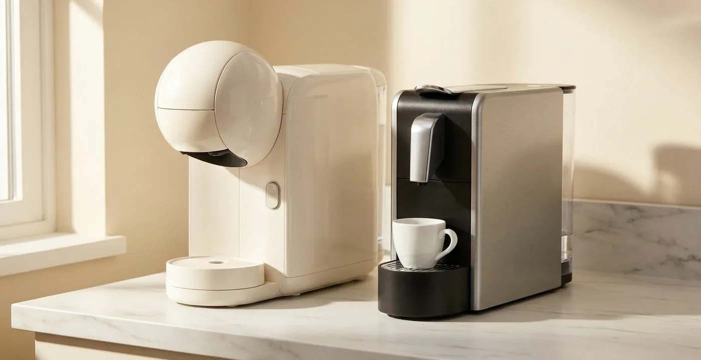 Nespresso Vertuo Pop and Original Citiz espresso machines side by side on a kitchen counter