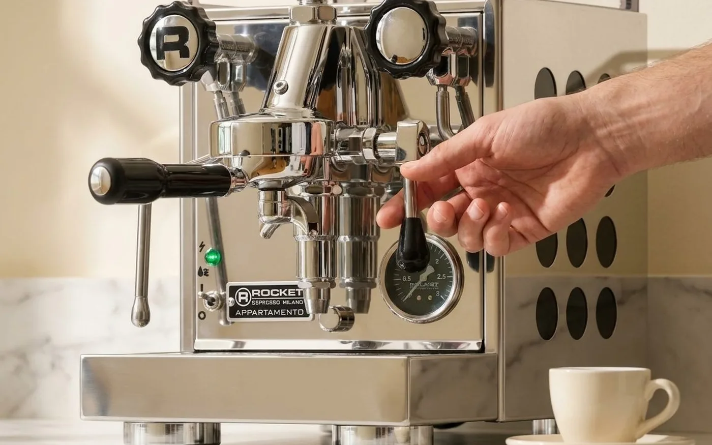 Rocket Appartamento TCA espresso machine in copper and steel finish