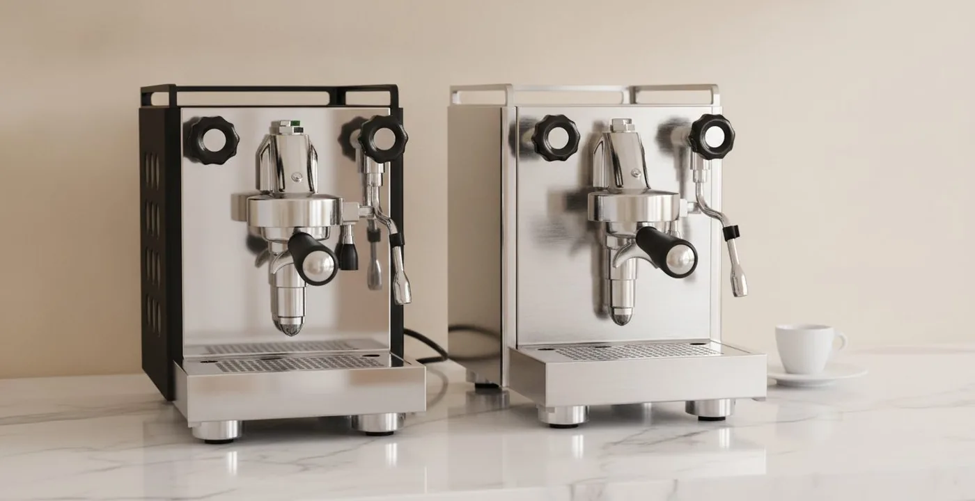 Rocket Appartamento espresso machine and Sage Oracle Touch side by side on a kitchen counter