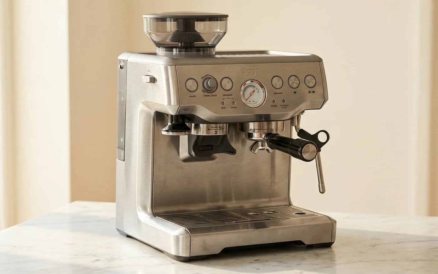 Sage Barista Express espresso machine in brushed stainless steel