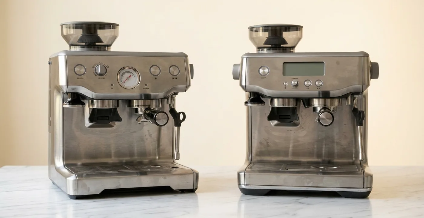 Sage Barista Express vs Sage Barista Pro side by side on kitchen counter